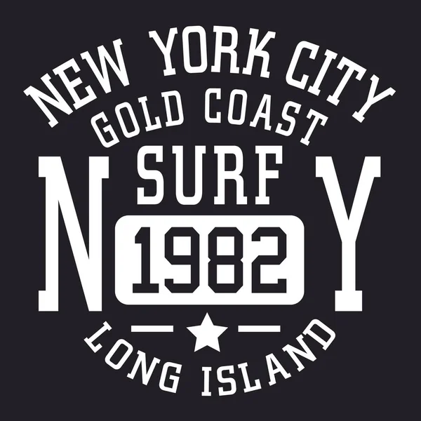 Tipografia Surf New York Gráfico Shirt —  Vetores de Stock