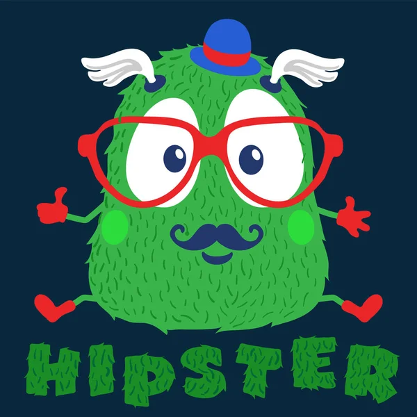 Monstruo Hipster Con Gafas Rojas Gráficos Camisetas Gráficos Lindos Para — Archivo Imágenes Vectoriales