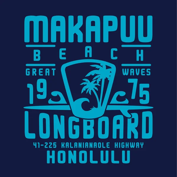 Honolulu Playa Surf Tipografía Camiseta Gráfica — Vector de stock