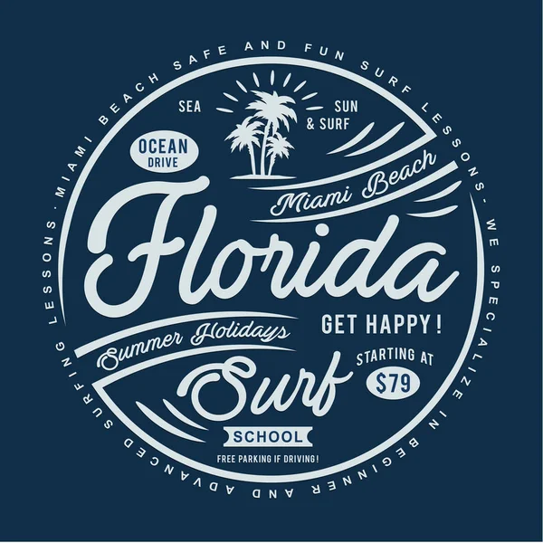 Florida Surf Typografie Tričko Grafika — Stockový vektor