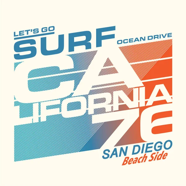 Tipografía Deportiva Surf California Camiseta Gráfico — Vector de stock
