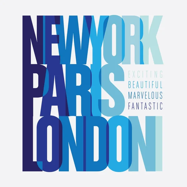 Capital Nueva York París Londres tipografía — Archivo Imágenes Vectoriales