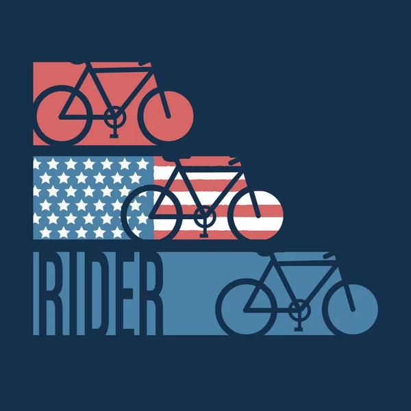 América Rider Tipografía Bicicleta Camiseta Gráfica — Vector de stock