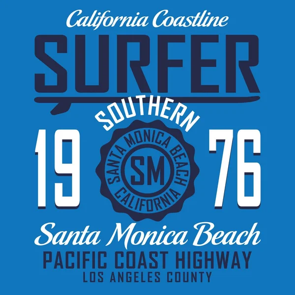 Tipografía Deportiva Surf California Gráfico Camiseta — Vector de stock