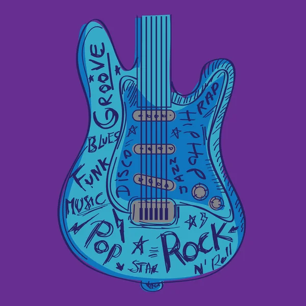 Tipografía musical de guitarra — Vector de stock