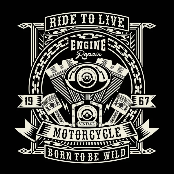 Vintage Motorcycle Ride Typography Shirt Graphic — Stock Vector