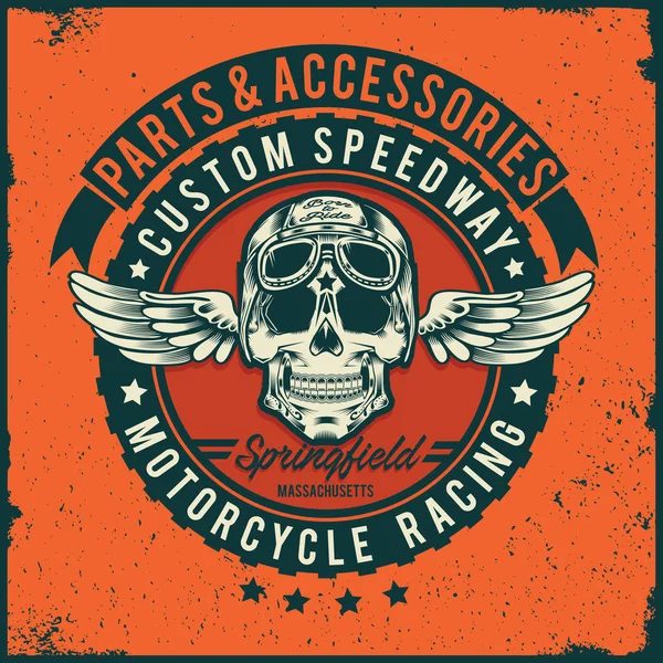 Custom Speedway Motorrad Totenkopf Typografie Shirt Grafik Vektor — Stockvektor