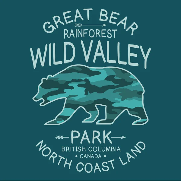 Wild Valley Bear Typografie Shirt Grafik — Stockvektor