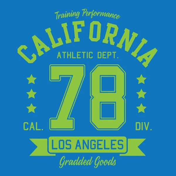 California Atletisk Typografi Shirt Grafik — Stock vektor