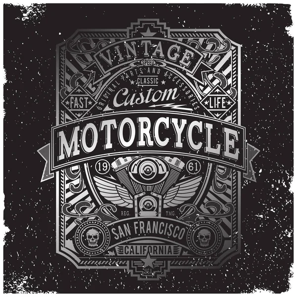 Gradient Vector Image Custom Motorcycle Typography Engine Image Vintage Effects — Stock Vector