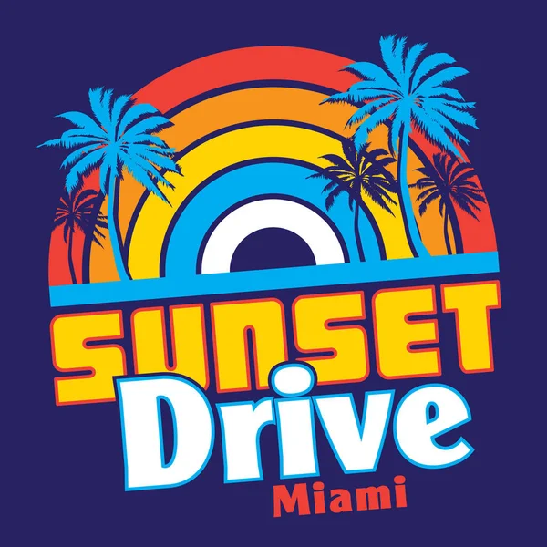 Sunset Miami tropis tipografi - Stok Vektor