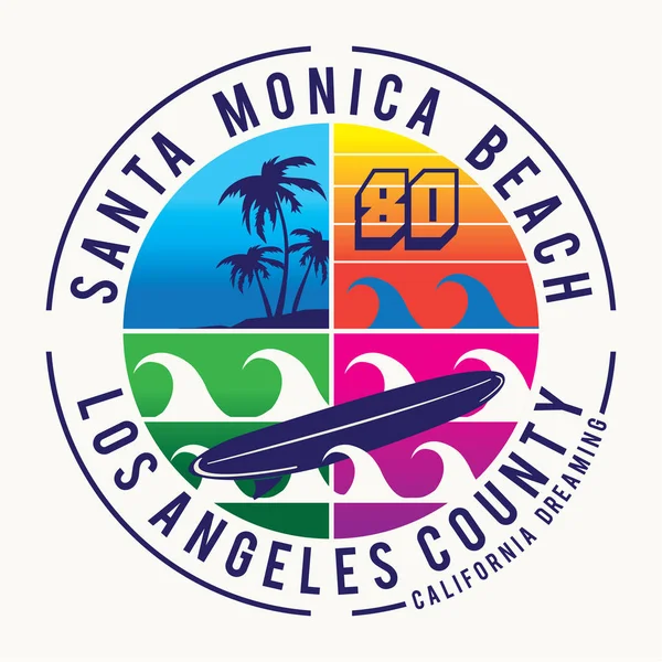 Surf Santa Monica Typografie Shirt Afbeelding — Stockvector