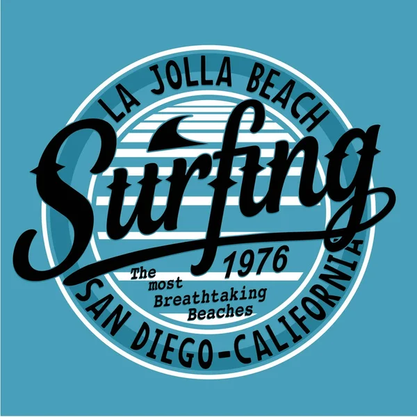 Surfer San Diego Typografi Shirt Grafik — Stock vektor