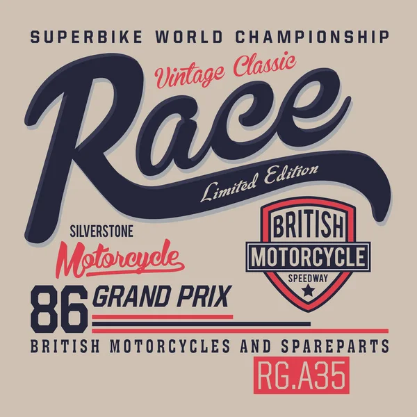 Moto Vintage Racing Tipografia Shirt Grafica — Vettoriale Stock