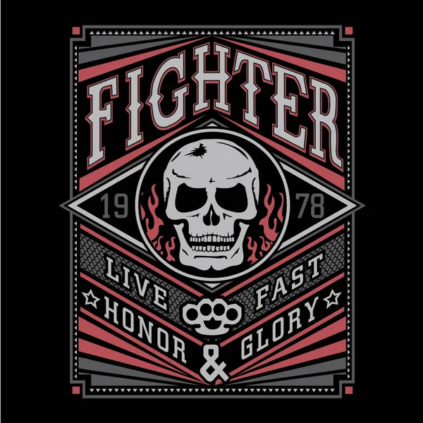 Spor fighter kafatası tipografi — Stok Vektör