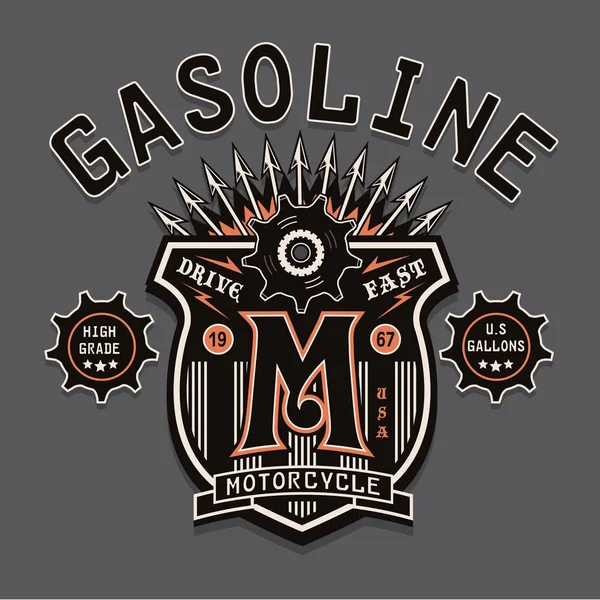 Motorcykel Bensin Typografi Shirt Grafik — Stock vektor