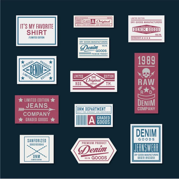 Set von Stickereien Denim Typografie — Stockvektor