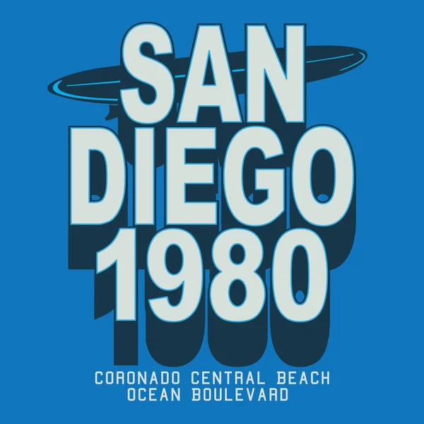 San Diego Surf Typografi Shirt Grafik — Stock vektor