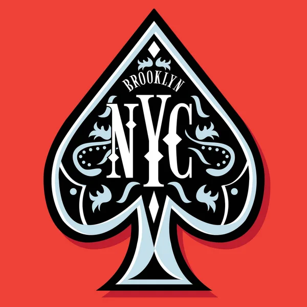 Carta Poker Nyc Tipografia Shirt Grafica — Vettoriale Stock