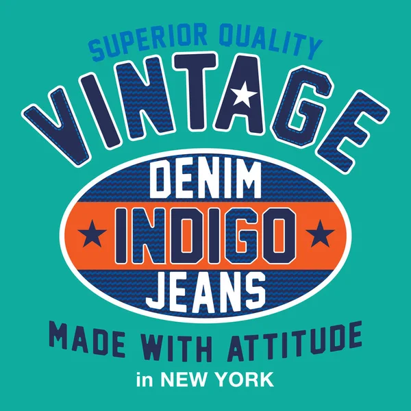 Denim ve kot pantolon, tişört grafik, vektörel çizimler Vintage Denim grafik tasarım için tasarım tipografi.