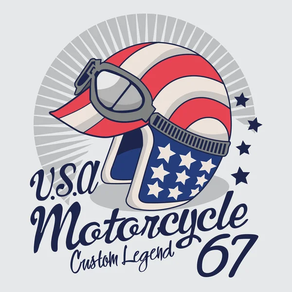 Ameryce Motocykl Kask Typografii Shirt Grafiki — Wektor stockowy