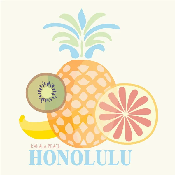 Playa de Honolulu y piña — Vector de stock