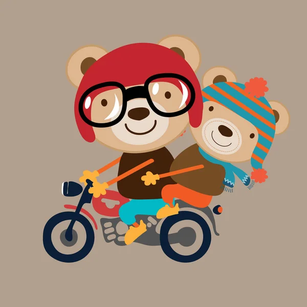 Ilustracja Dwa Małe Zwierzęta Jazda Motocyklu Ilustracja Wektorowa — Wektor stockowy