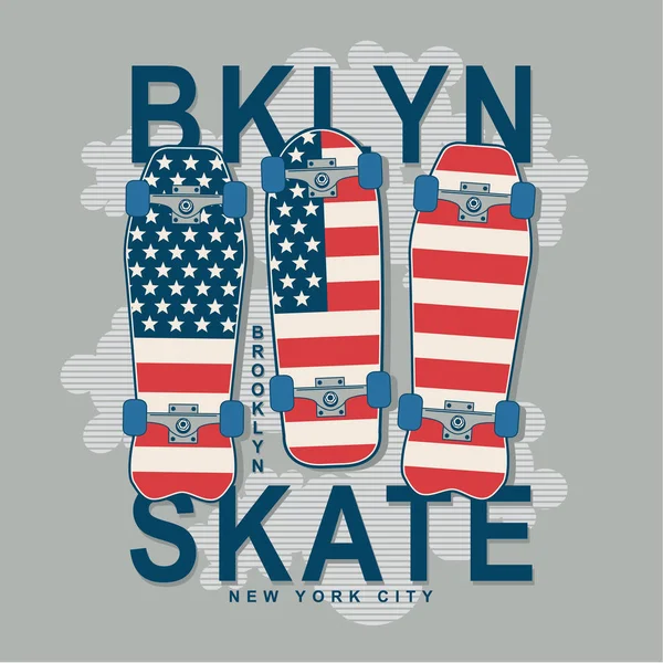 Skate Board Tipografía Bandera América Gráfico Camiseta — Vector de stock