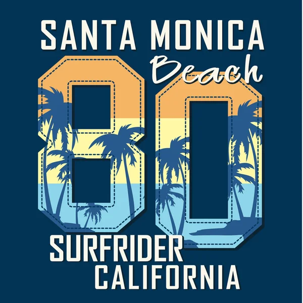 College Surf Sport Tipografía California Gráfico Camiseta — Vector de stock