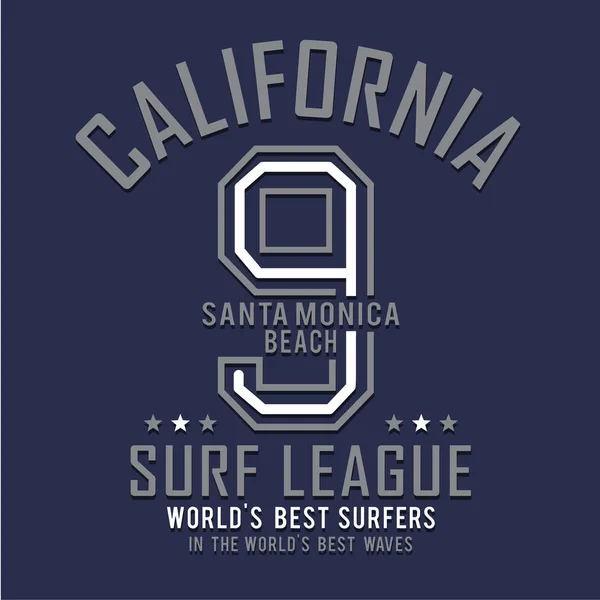 Surf California Typografi Shirt Grafik — Stock vektor