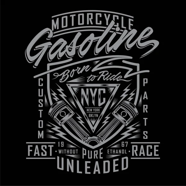 Tipografia Gasolina Motocicleta Gráfico Shirt — Vetor de Stock