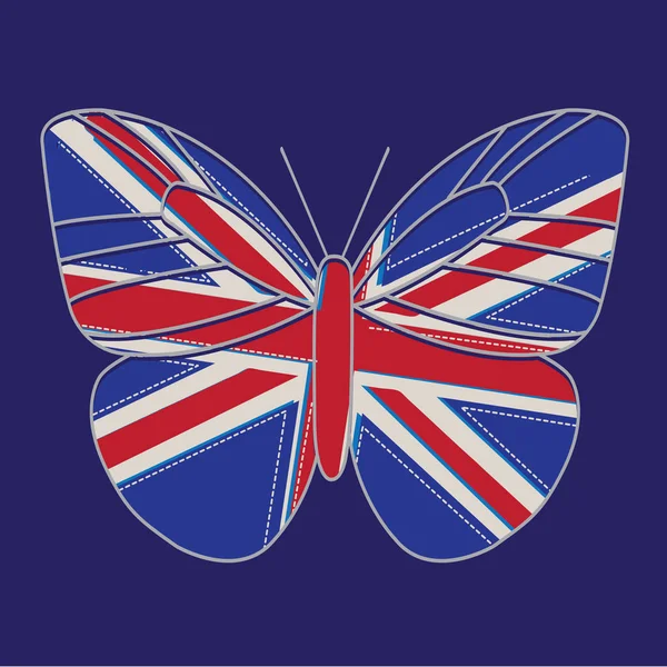 England Flagge Schmetterling Illustration Shirt Grafik — Stockvektor