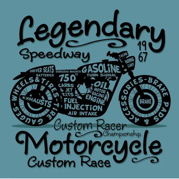 Vintage Motorfiets Typografie Shirt Afbeelding — Stockvector