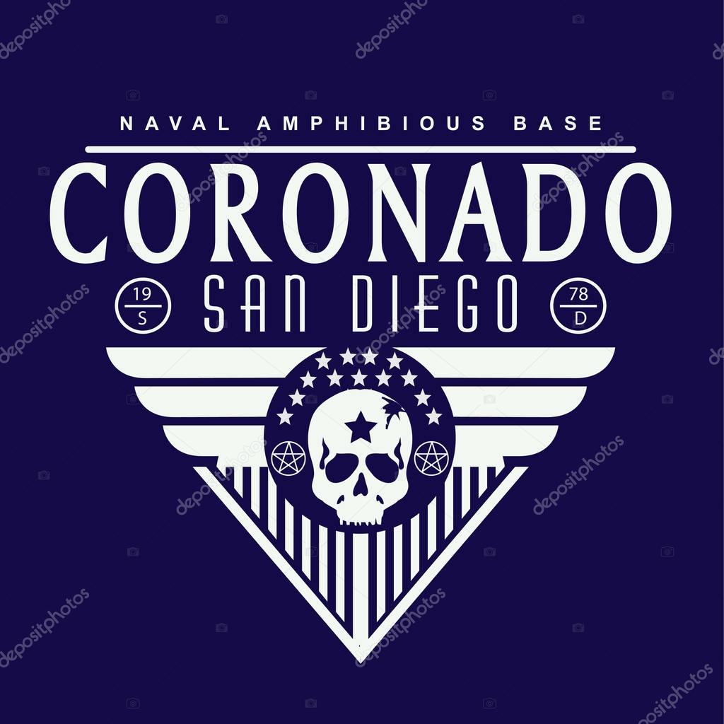Coronado San Diego typography, t-shirt graphic