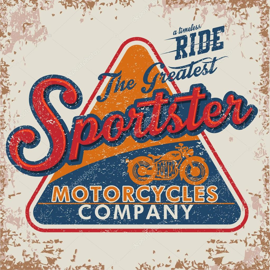 Retro t-shirt print design with a orange motorcycle graphic. Vintage poster design.