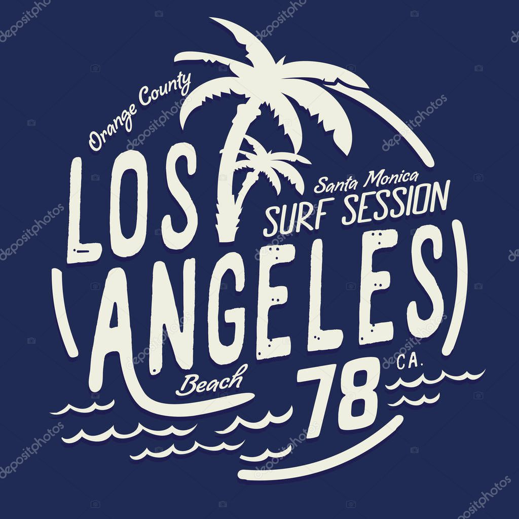 Los Angeles surf typography, t-shirt graphic