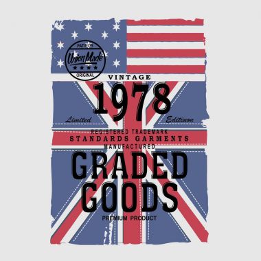 İngiliz ve Amerika bayrağı tipografi, t-shirt grafiği