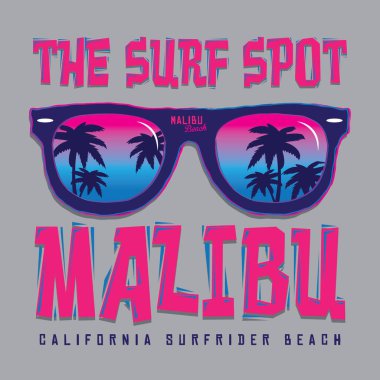 Malibu sörf tipografi, t-shirt grafiği