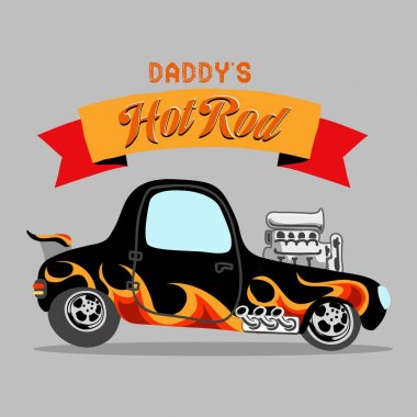 Hot rod araba alev boya ile. Vektör çizim.
