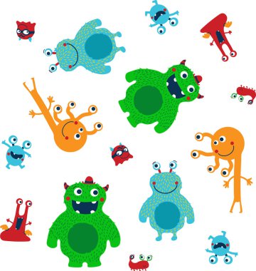 Dikişsiz desen canavar sanat. Elle çizilmiş vektör çizim. Çocuklar için tasarım öğeleri. Vektör çizimleri yüzey tasarımı için.