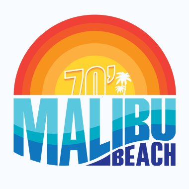 Malibu beach tipografi, t-shirt grafiği