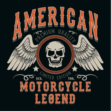 Motosiklet kafatası tipografi, t-shirt grafiği