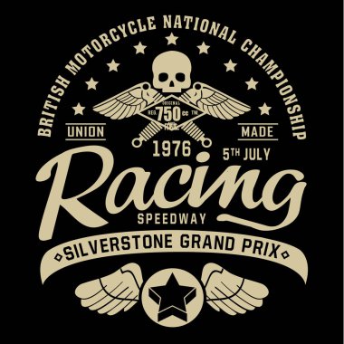 Kafatası silverstone tipografi, t-shirt grafik yarış