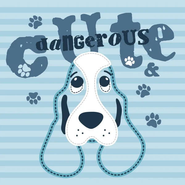 Een Schattige Basset Hound Hond Met Lange Oren Een Vectorillustratie — Stockvector