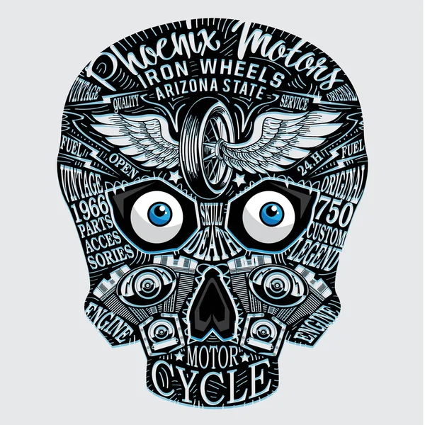 Skull Sepeda Motor Tipografi Shirt Grafis - Stok Vektor
