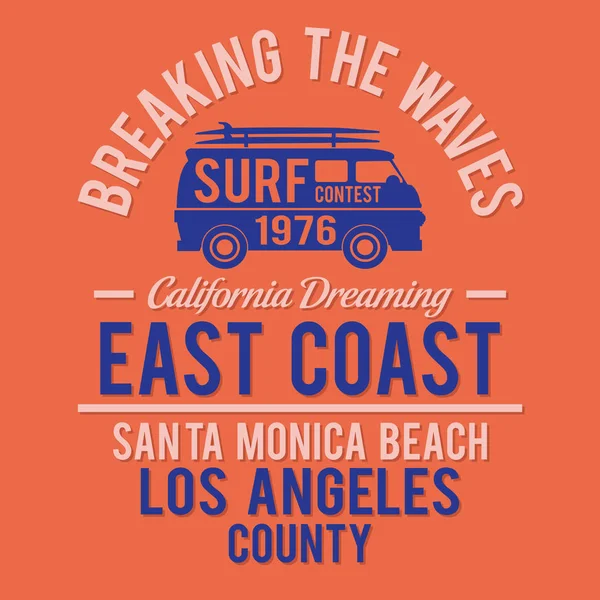 Tipografía Surf Santa Monica Gráfico Camiseta — Vector de stock