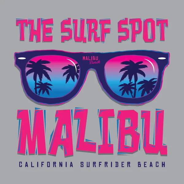 Malibu Surf Typografie Shirt Afbeelding — Stockvector