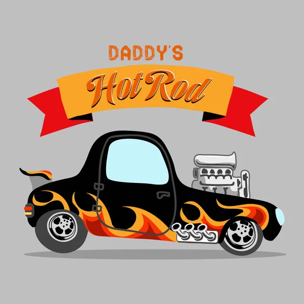 Hot rod araba alev boya ile. Vektör çizim.