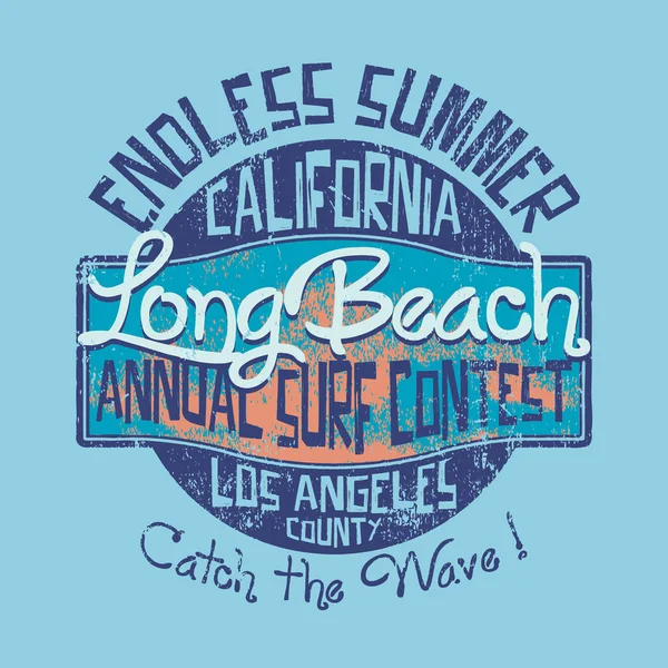 California Surf Typografii Shirt Grafiki — Wektor stockowy