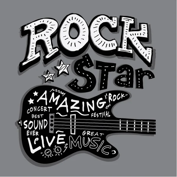 Tipografía Musical Estrella Del Rock Gráfico Camiseta — Archivo Imágenes Vectoriales